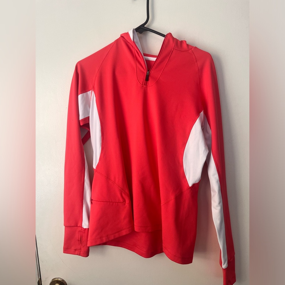 REI women’s lightweight activewear 1/4 Zip Pullover Hoodie Medium Orange